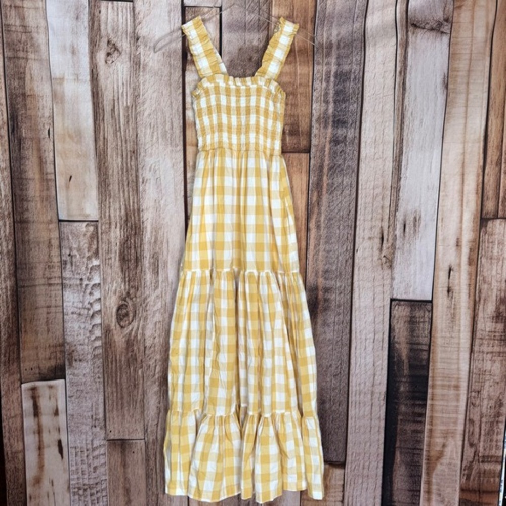 Abercrombie & Fitch Dress Gingham Smocked Maxi Cottagecore Prairie Summer XS NWT